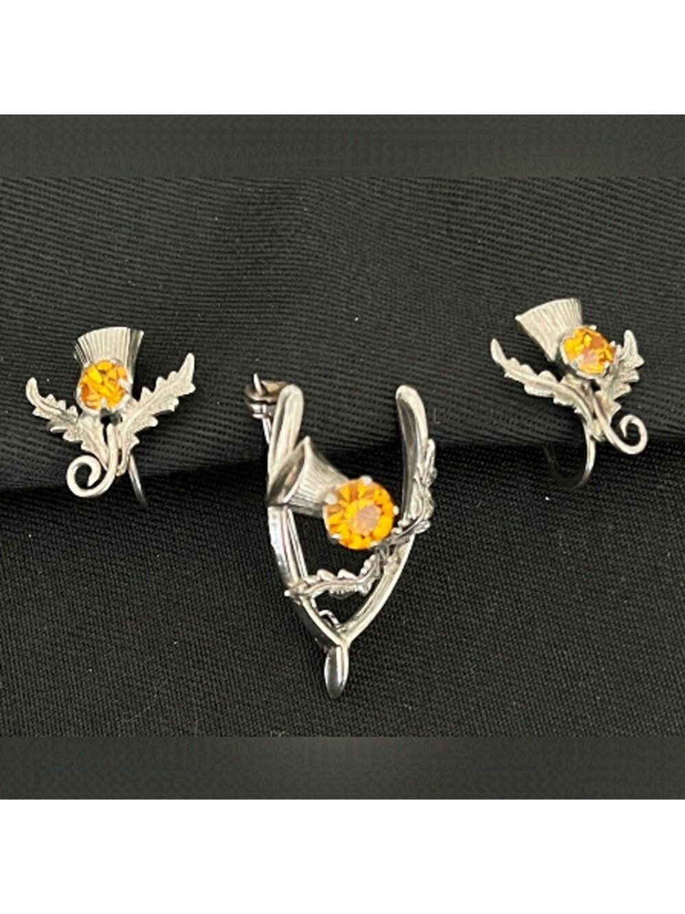 WARD BROTHERS Vintage Sterling Silver Set Brooch & Earrings Scotland Thistle